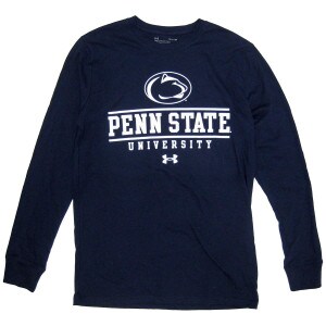 navy long sleeve Under Armour t-shirt with Athletic Logo above Penn State University
